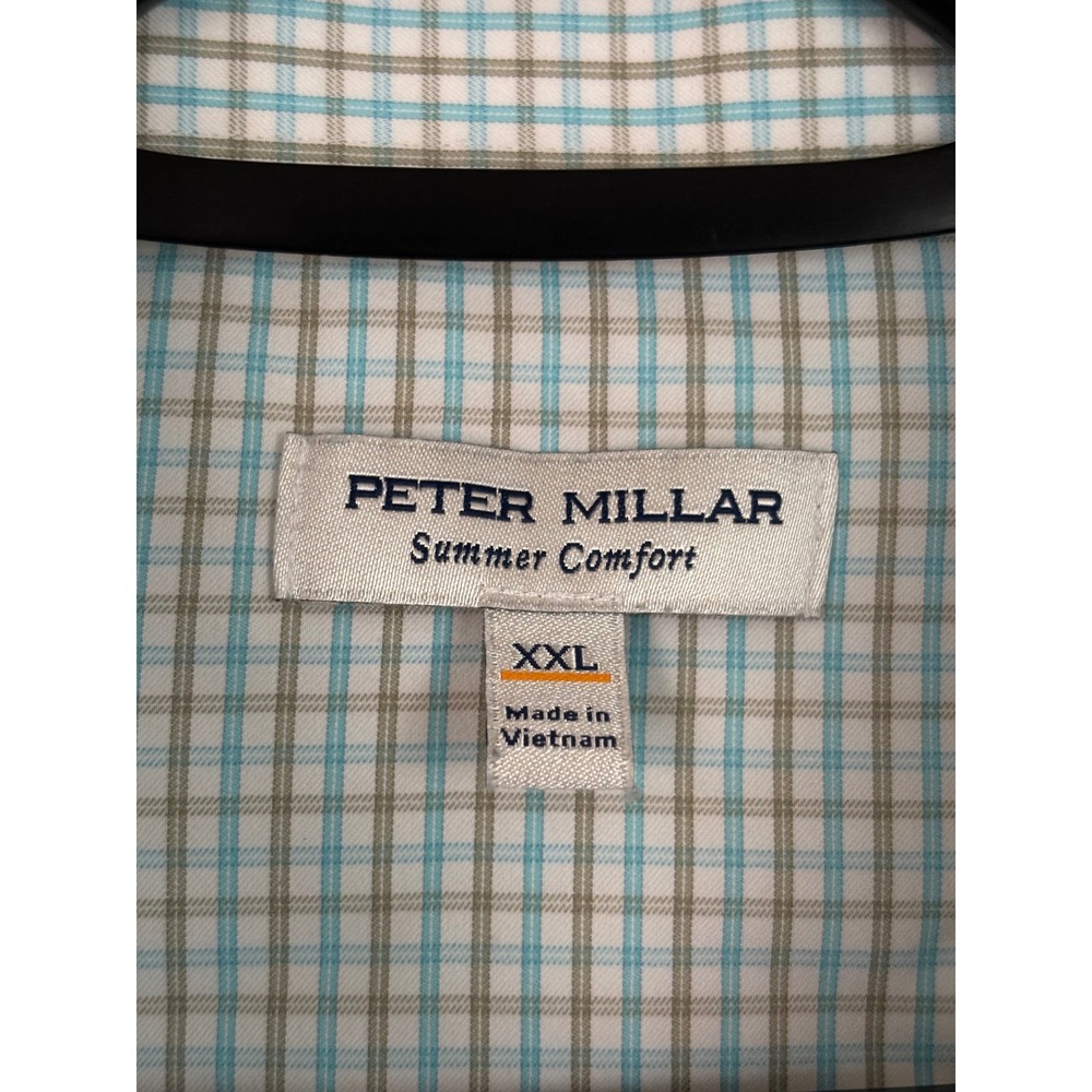 Peter Millar Summer Comfort Mens XXL Plaid Button Down Shirt Blue Tan Performan - Picture 3 of 5